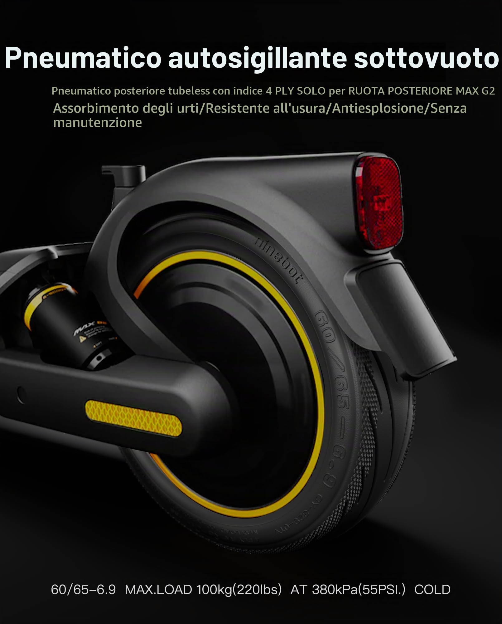 60/65-6.9 Pneumatici Tubeless Ruota Posteriore Compatibile con Segway Ninebot Max G2 G2E G2D G65 KickScooter, 10 Pollice Gomma Vuoto Antiscivolo Pneumatico Esterno Monopattino Accessori Originali