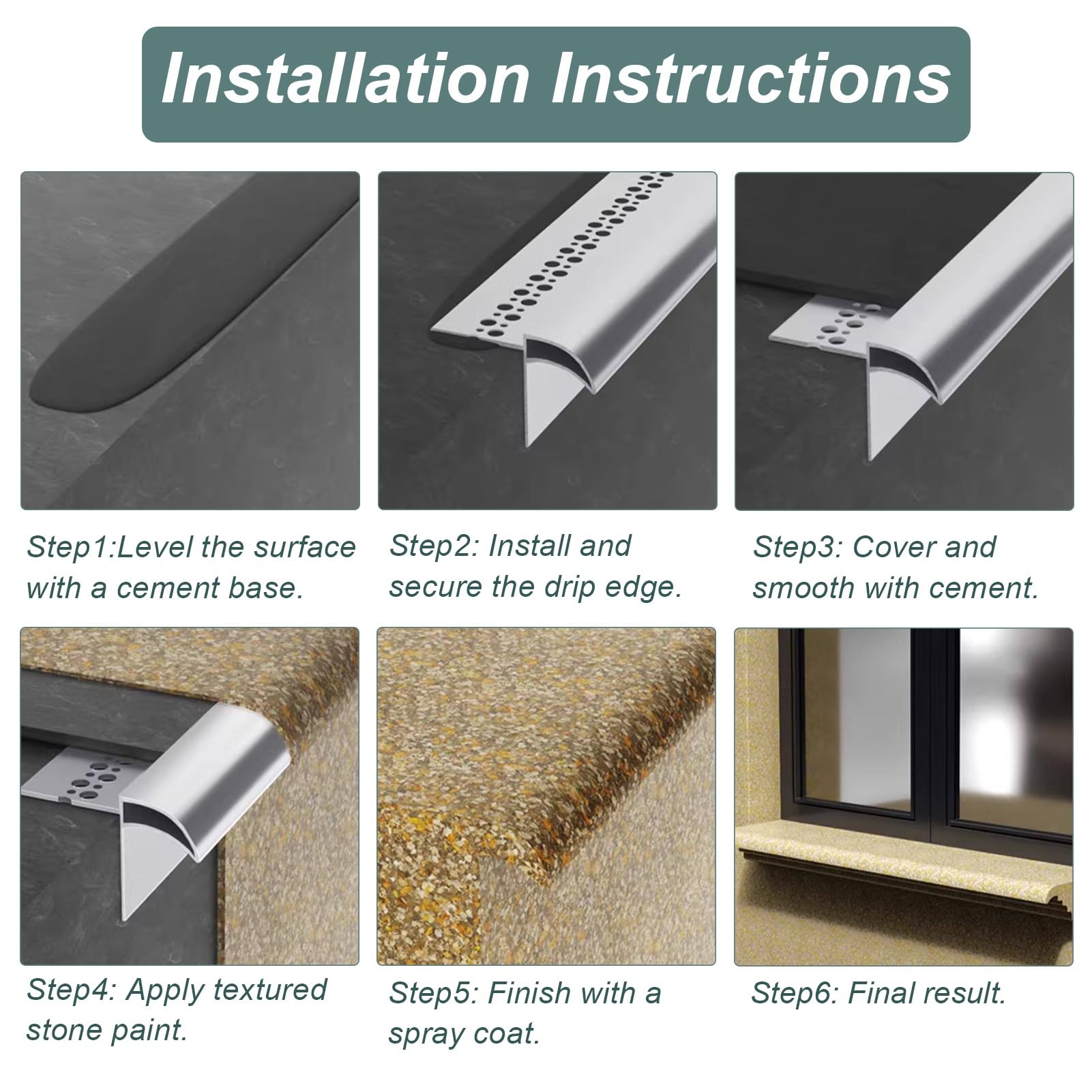 Tropfkantenprofil Dach- und Wand-Regenabweiser, Außen-Tropfkantenprofil Aus Aluminium, Fensterbank-Entwässerungsprofil – Schutz Der Wände Vor Feuchtigkeit(W1.2in/3cm,L3.3ft/1m)