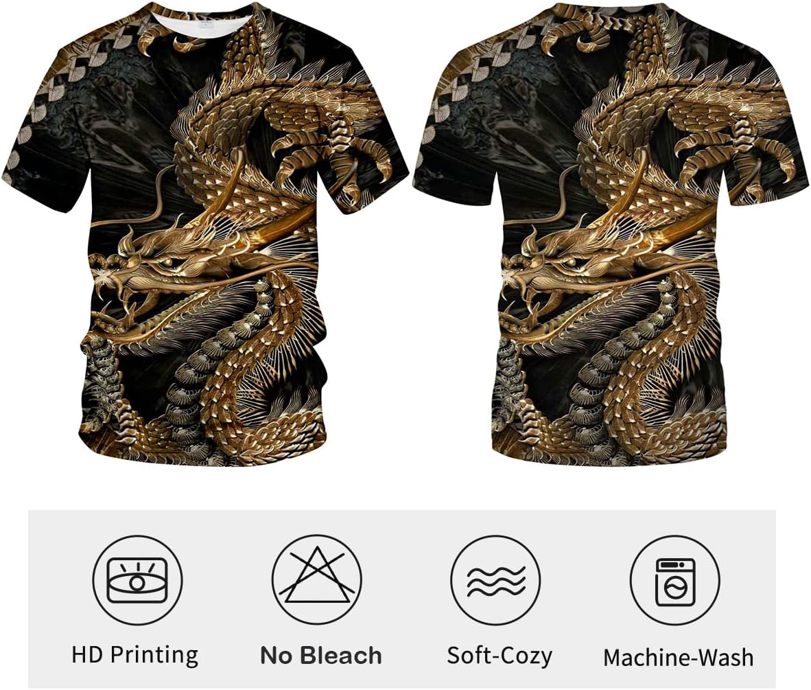 LAOLIUSN Men's Dragon T Shirt Summer Short Sleeve Tees Tops Animal Theme Shirt Anime Graphic Shirt - Image 4