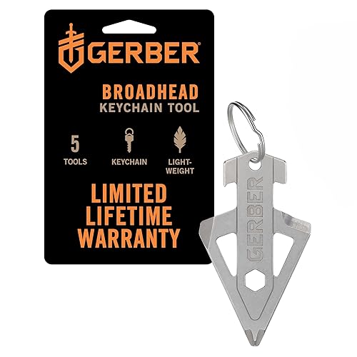 Gerber Gear Broadhead Keychain 5-in-1 Multitool, Clips to Pocket or Keychain with Bottle Opener, Flat Head Driver, Package Opener, Cross Driver and 1/4 Socket, EDC Gear for Everyday Carry