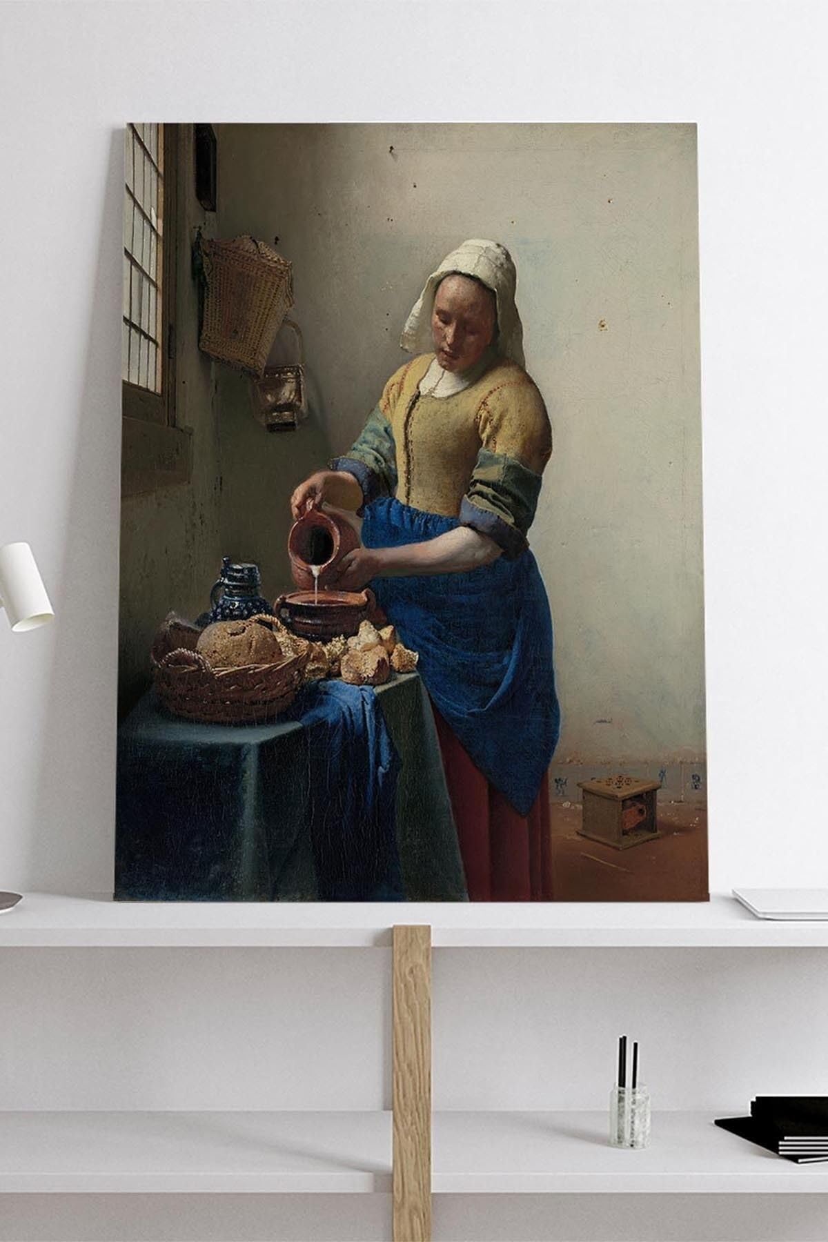 Postermanya (pster19035) The Milkmaid - Süt - Johannes Vermeer Sanatsal Kanvas Tablo 21 x 30