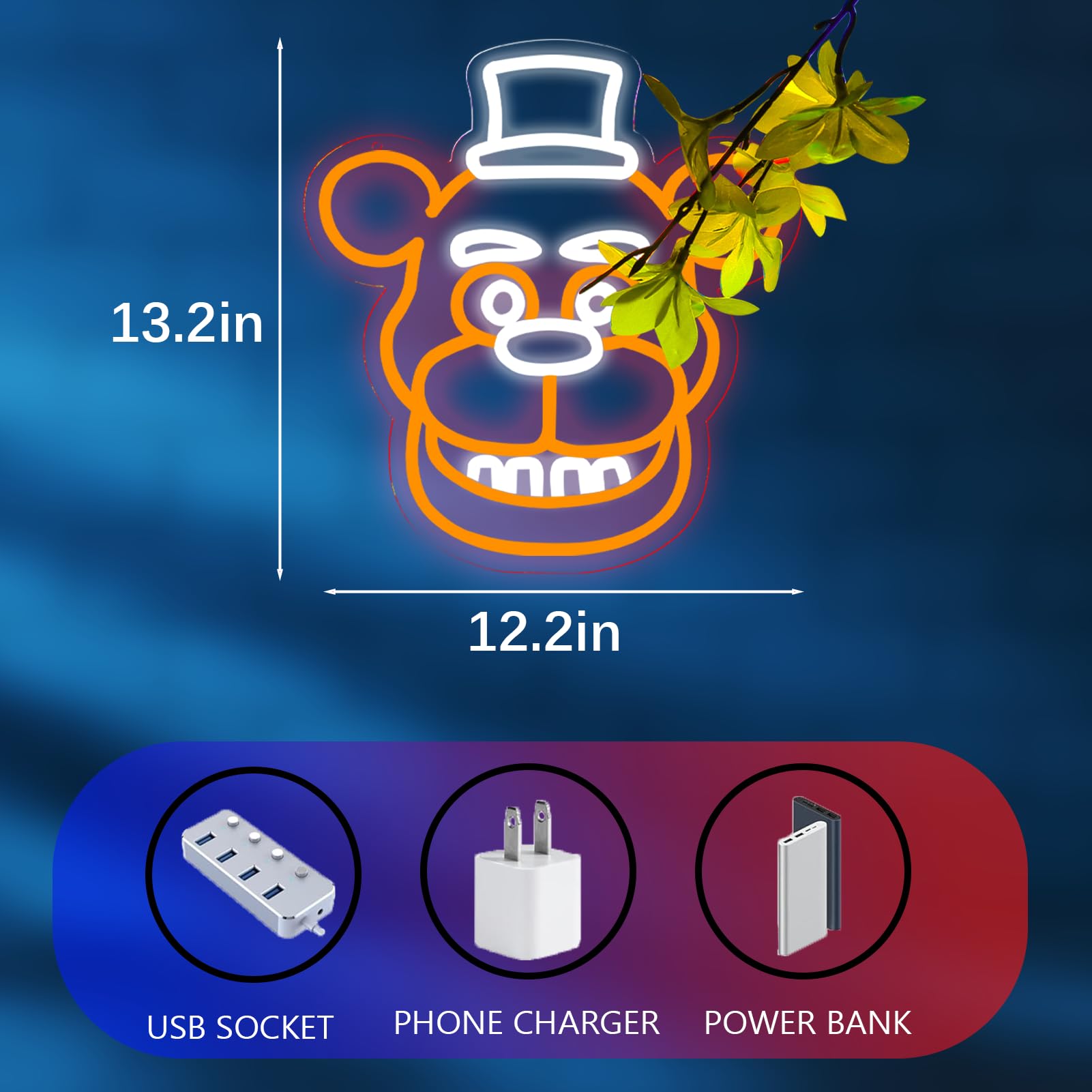 Insegne al neon a forma di orso per decorazione da parete, luci al neon a LED per sala giochi, compleanno, regali di Natale per bambini, adattatore di alimentazione 5 V (wite+arancione)