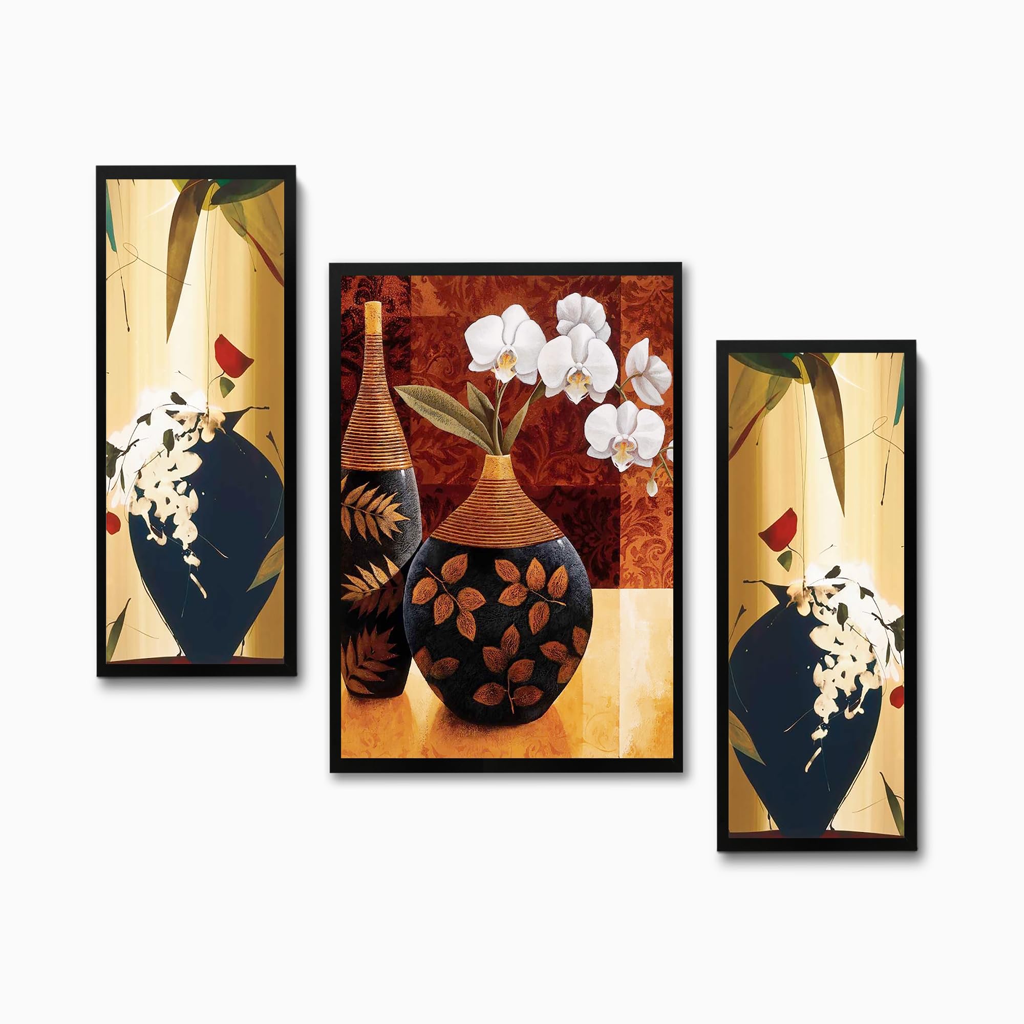 Rousrie Wall Painting Frames For decor, Pictures Frame For Living Room, Home Decoration, Bedroom, Set of 3, 1pc- 23 x 30 cm, 2pc- 12.5 x 30 cm (Design 12)