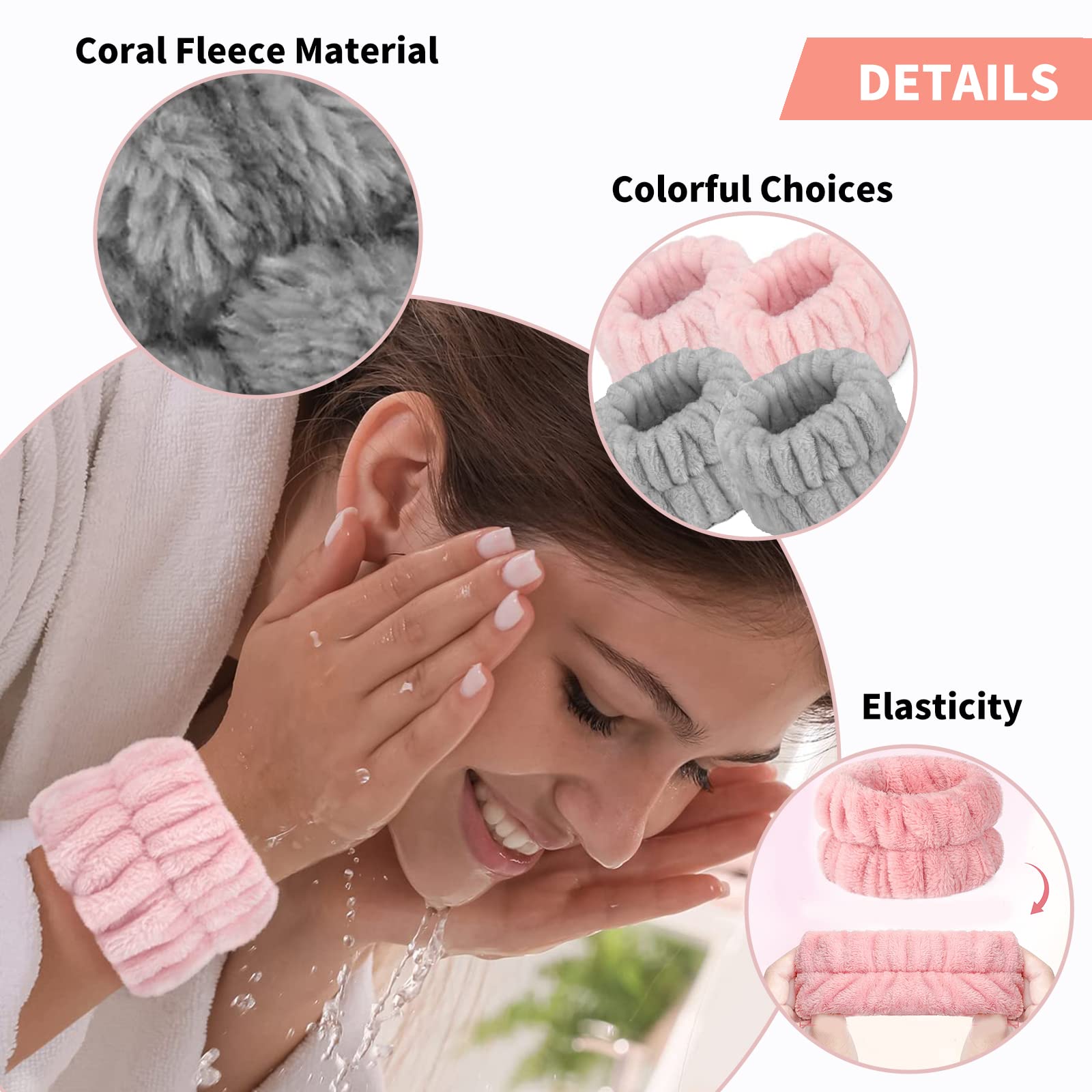 4 panni da polso da donna per lavare il viso, in microfibra, per il lavaggio del viso, braccialetti assorbenti