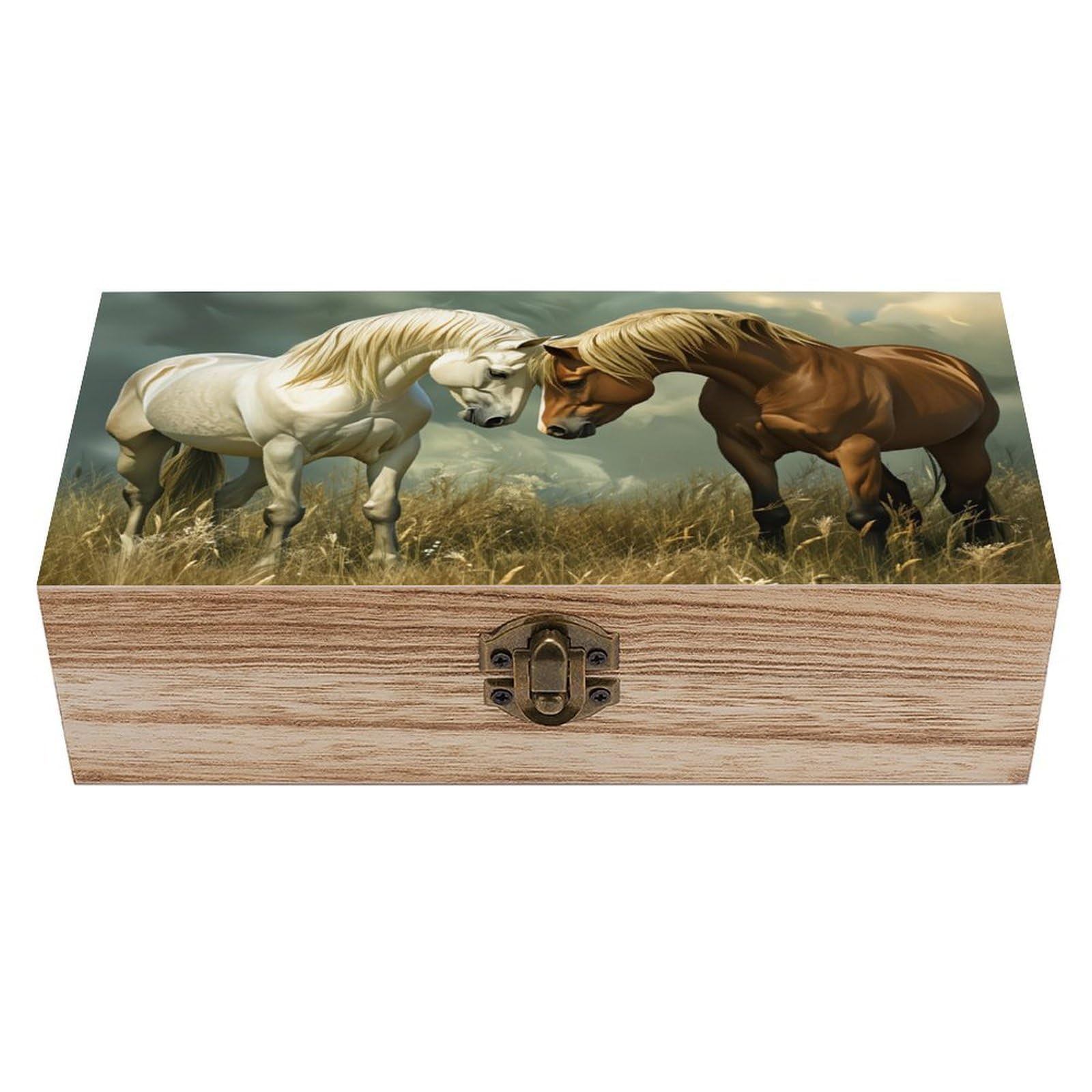 asbwuo Horse Pattern Vintage Wooden Keepsake Box