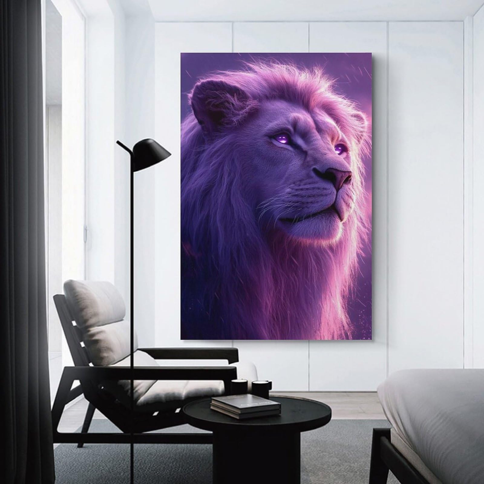 Junmoney Purple Lion Portrait Canvas Wall Decor, 12x18inch(30x45cm), for Gallery Wall Decor And Room Displays, Wall Decor Suited to Curated Displays