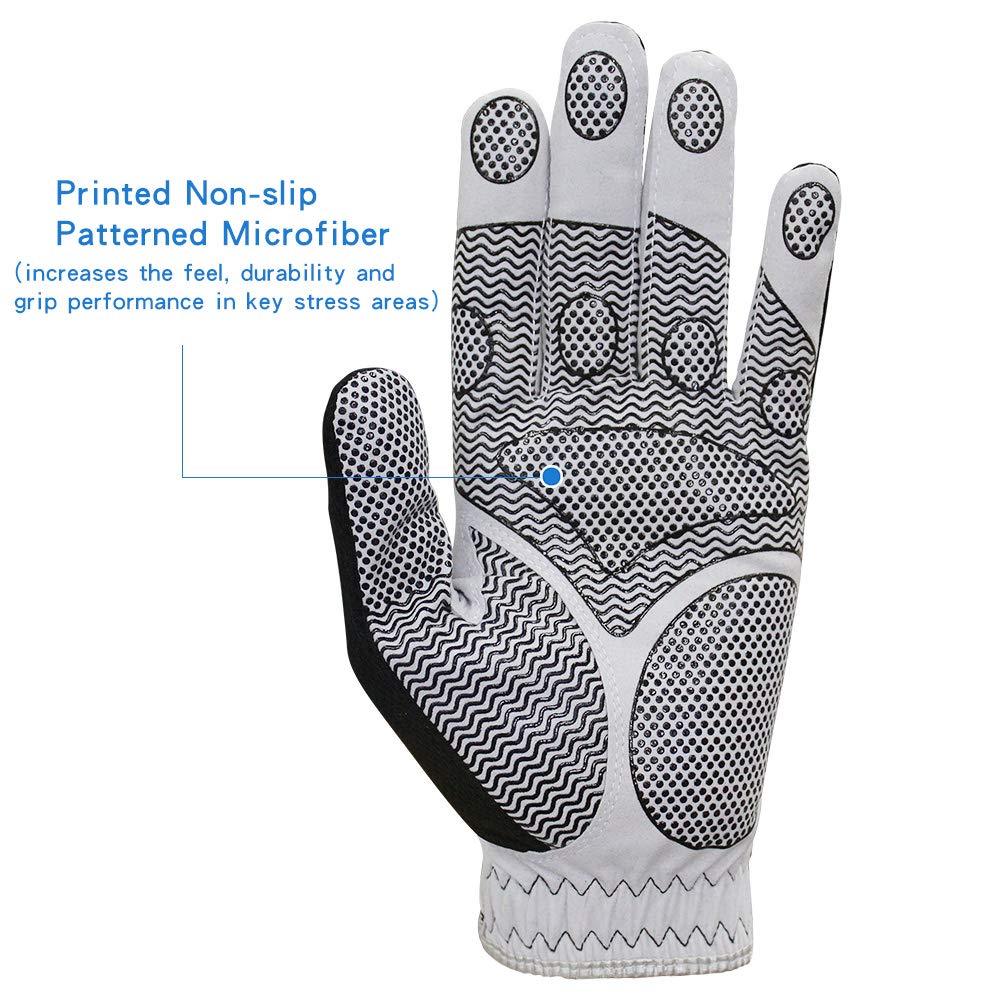 Guanti Golf Guanti da golf uomo in microfibra con motivo antiscivolo, neri, traspiranti, impugnatura sinistra, comodi guanti