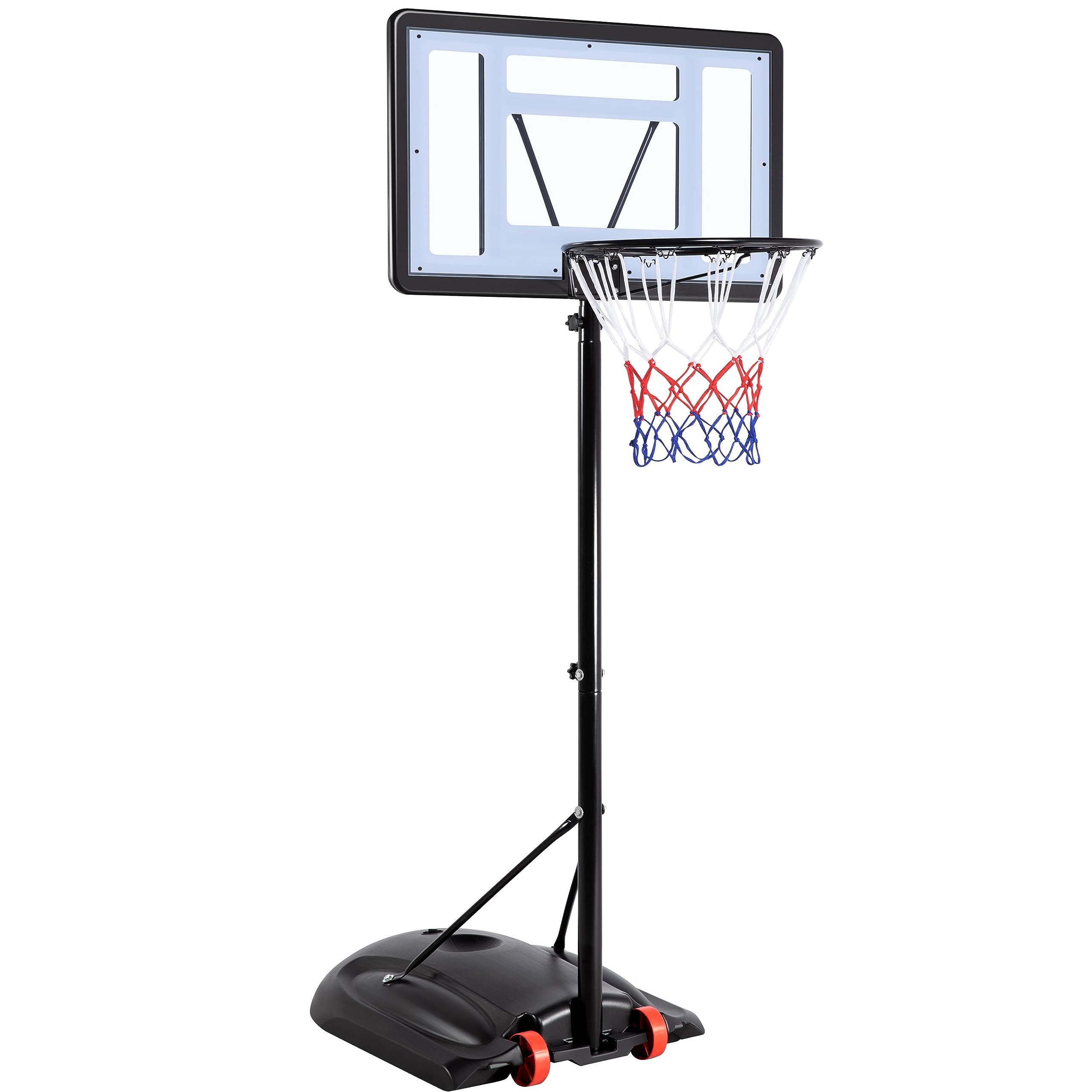 Yaheetech Panier de Basket Portable à roulettes Exterieur/Intérieur Hauteur Réglable avec Panneau Arrière Solide Base de Lestage Réglable 209-269 cm Noir