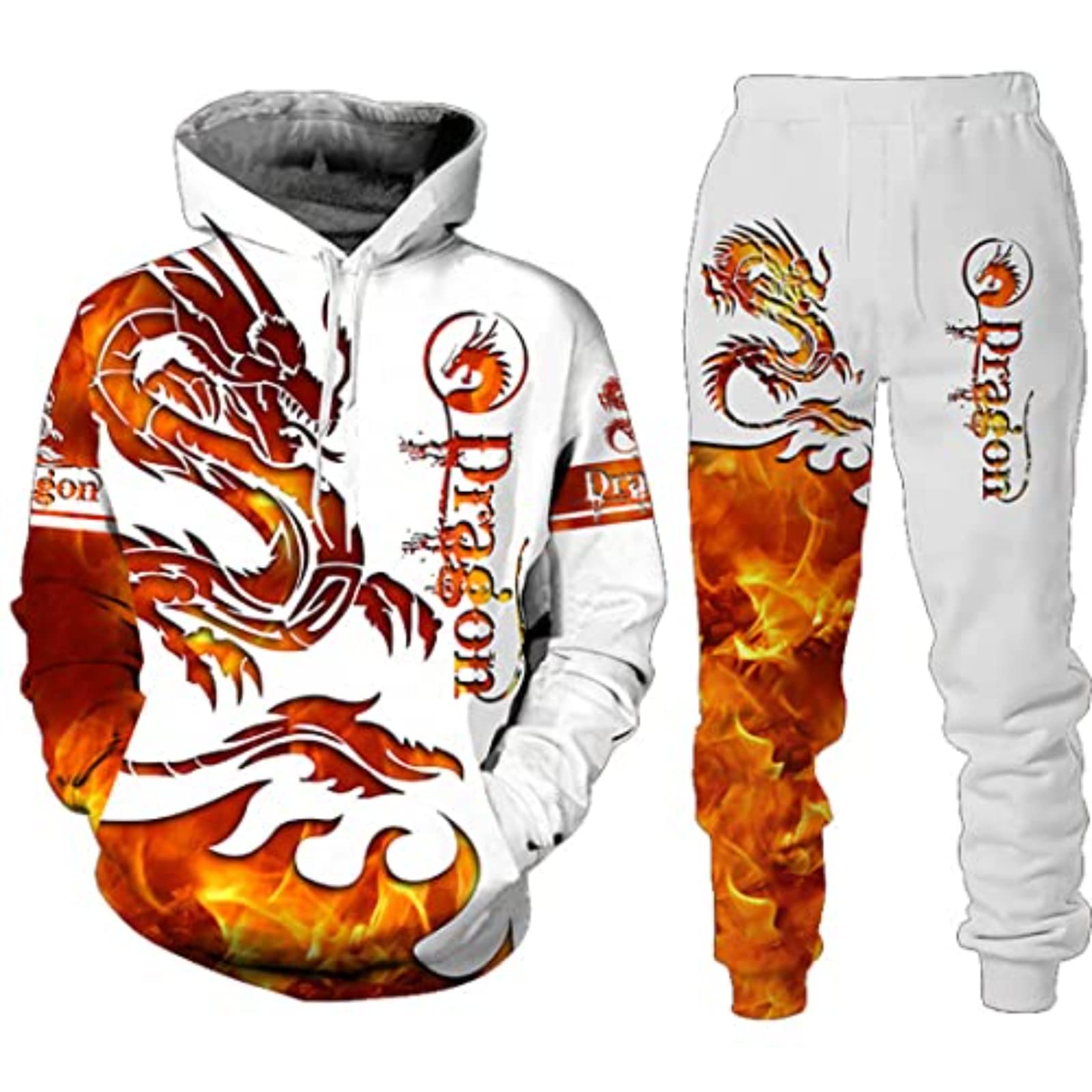 Dragon 3D męska bluza z kapturem z nadrukiem / spodnie/dres treningowy długi rękaw ciepłe stroje sportowe