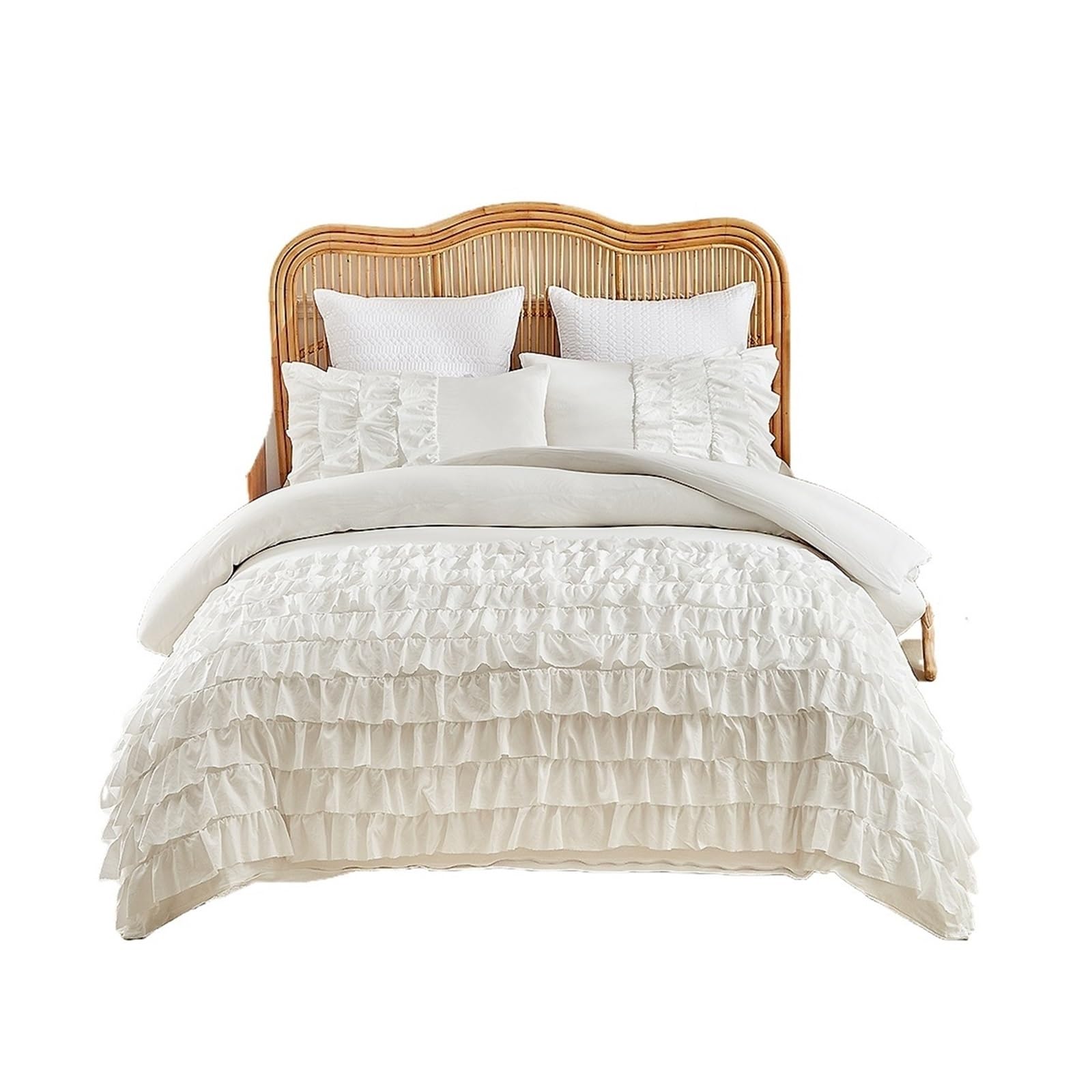 GCYEIDMA Ruffle Duvet Cover Ruffle Duvet Cover Set 2/3PCS Solid Quilt with Pillowcases for Queen King Bed Wedding Theme(White,Full 1 200x230cm)