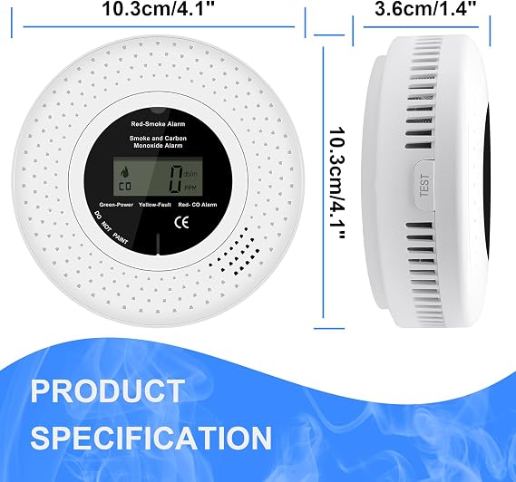 Combination Smoke Alarms and Carbon Monoxide detectors, 10 Year Life Smoke and Carbon Monoxide Alarms With replaceable batteries, EN 14604 and EN 50291 Approved,2PCS