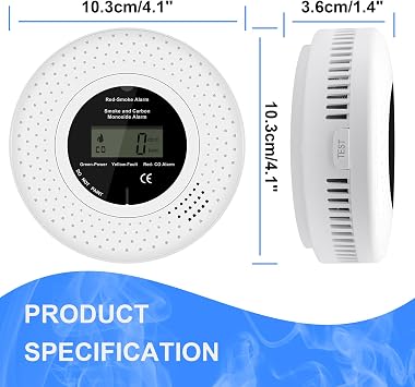 Combination Smoke Alarms and Carbon Monoxide detectors, 10 Year Life Smoke and Carbon Monoxide Alarms With replaceable batteries, EN 14604 and EN 50291 Approved,2PCS