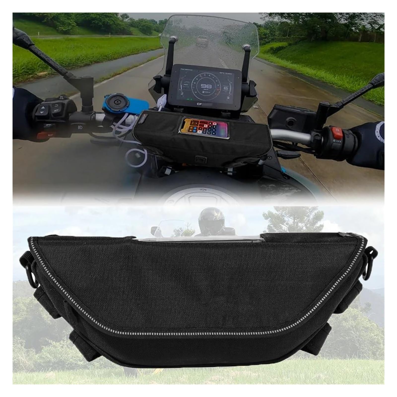 Sac Guidon Moto Sac De Rangement pour Guidon, Accessoire De Moto pour CFMOTO 800MT 800 MT, Sac De Rangement Étanche Et Anti-poussière, Sac De Navigation(Black NO Logo)