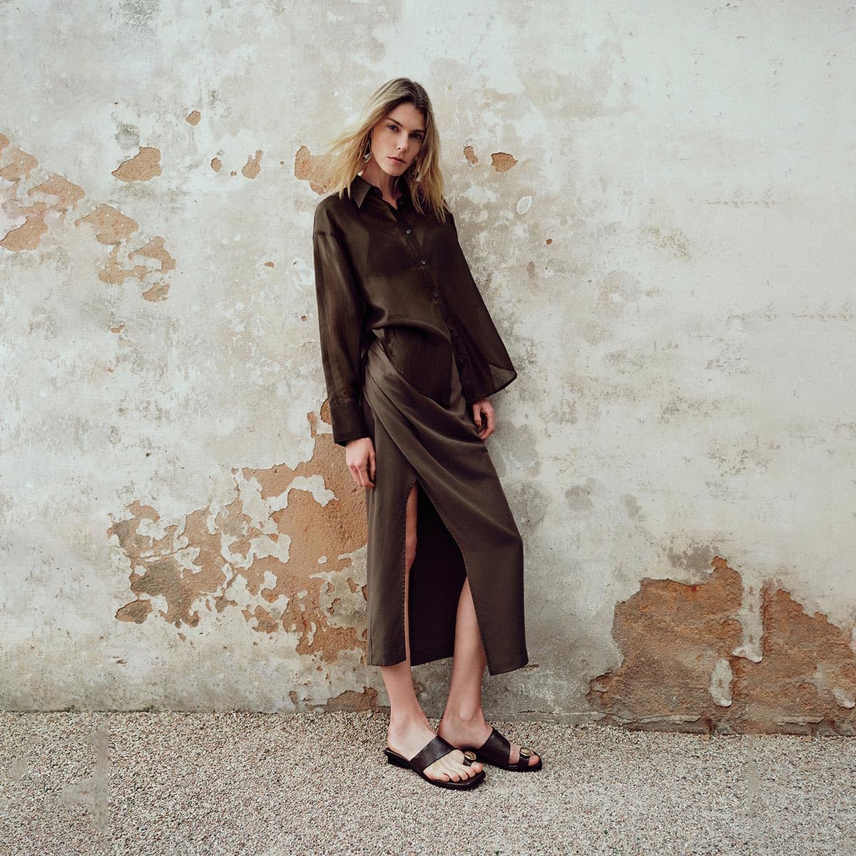 URBAN REVIVO Sheer Long Sleeve Lapel Button Down Shirts for Women Chiffon Blouses Fashion Trendy Mesh Tops - Image 5