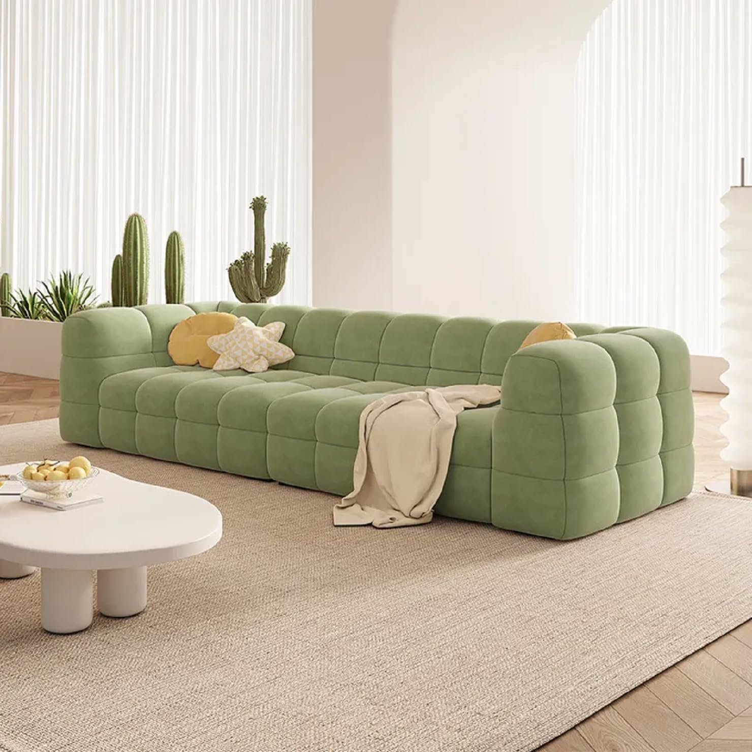 Comfynest Green 3-Seater Tufted Fabric Sofa Stylish Sectional Durable Frame & Cushions Modern Design Compact for Living Rooms