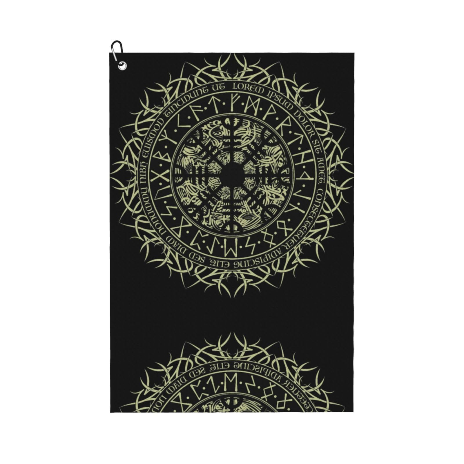peiyeety Norse Viking Vegvisir Runic Compass Microfiber Golf Towel with Carabiner Clip, 16x24 Inch Absorbent Waffle Weave Towel for Golf Bags