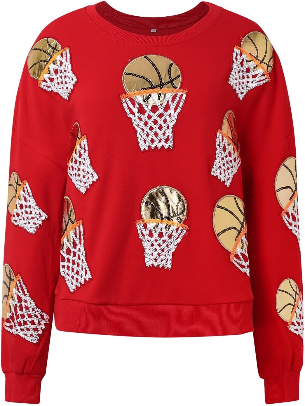 Women's Game Day Sweatshirt Basketball Sequin Embroidery Sweatshirts Fall Winter Crewneck Drop Shoulder Long Sleeve Top