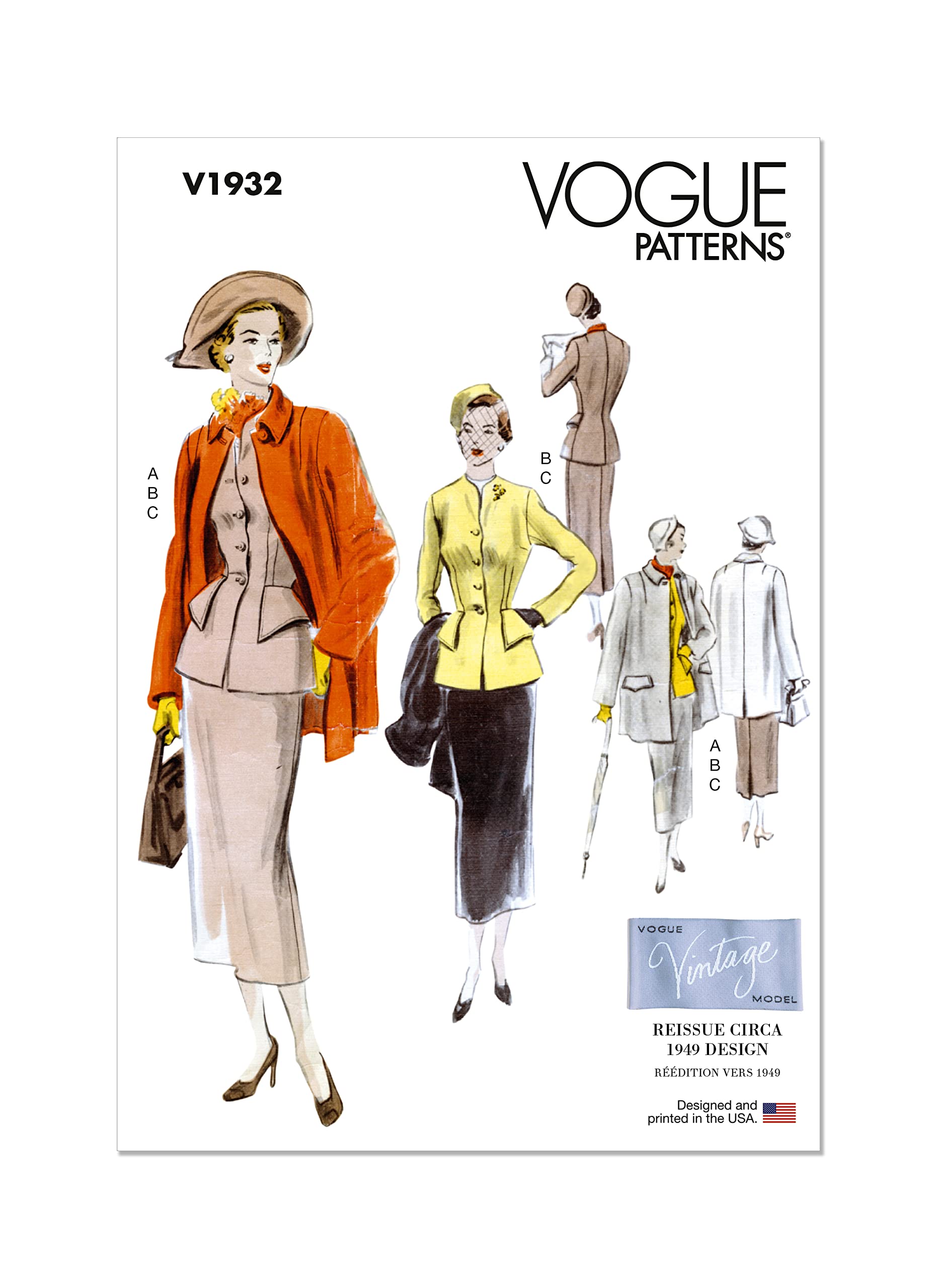 Patterns V1932B5 Misses' Vintage Suit and Coat B5 (8-10-12-14-16)