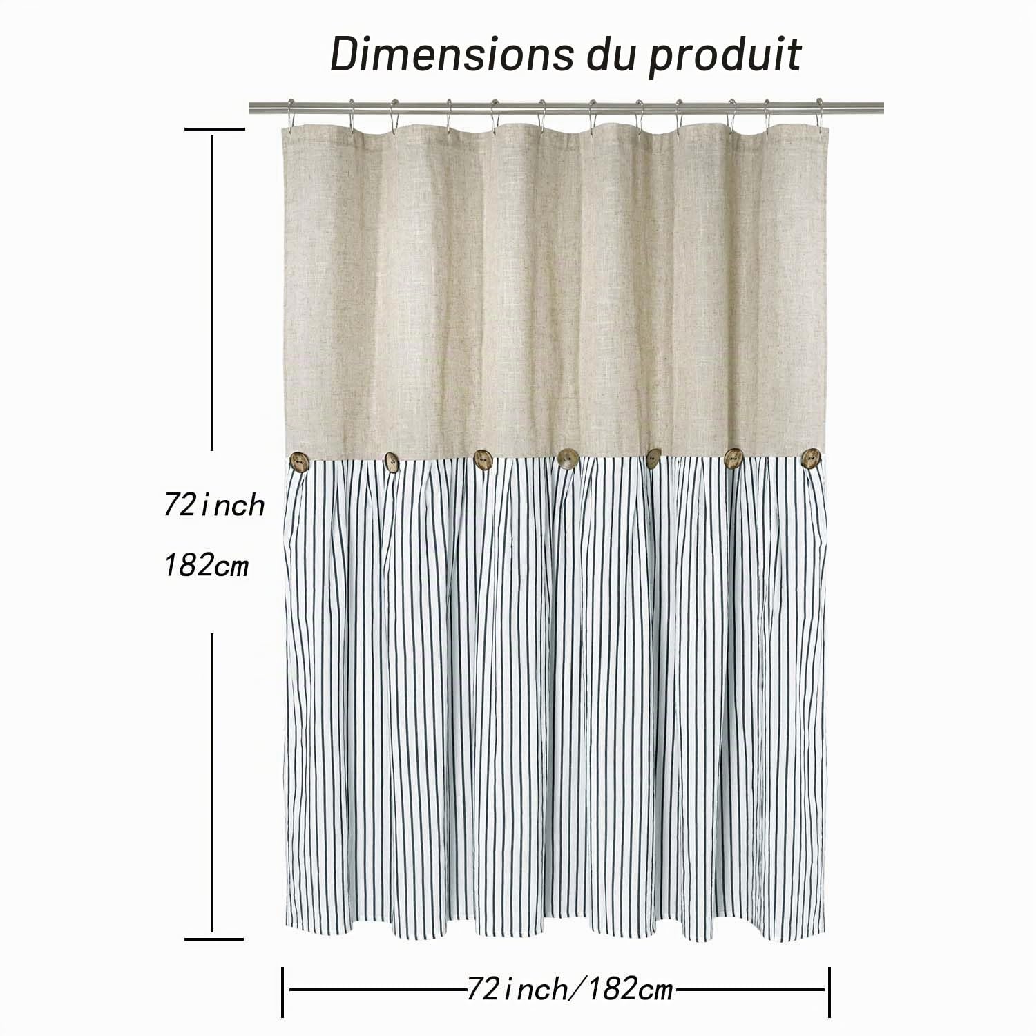 DOSLY IDÉES Rideau de Douche à Boutons en Lin et Coton Beige à Rayures Bleues Style campagnard 183 x 183 cm