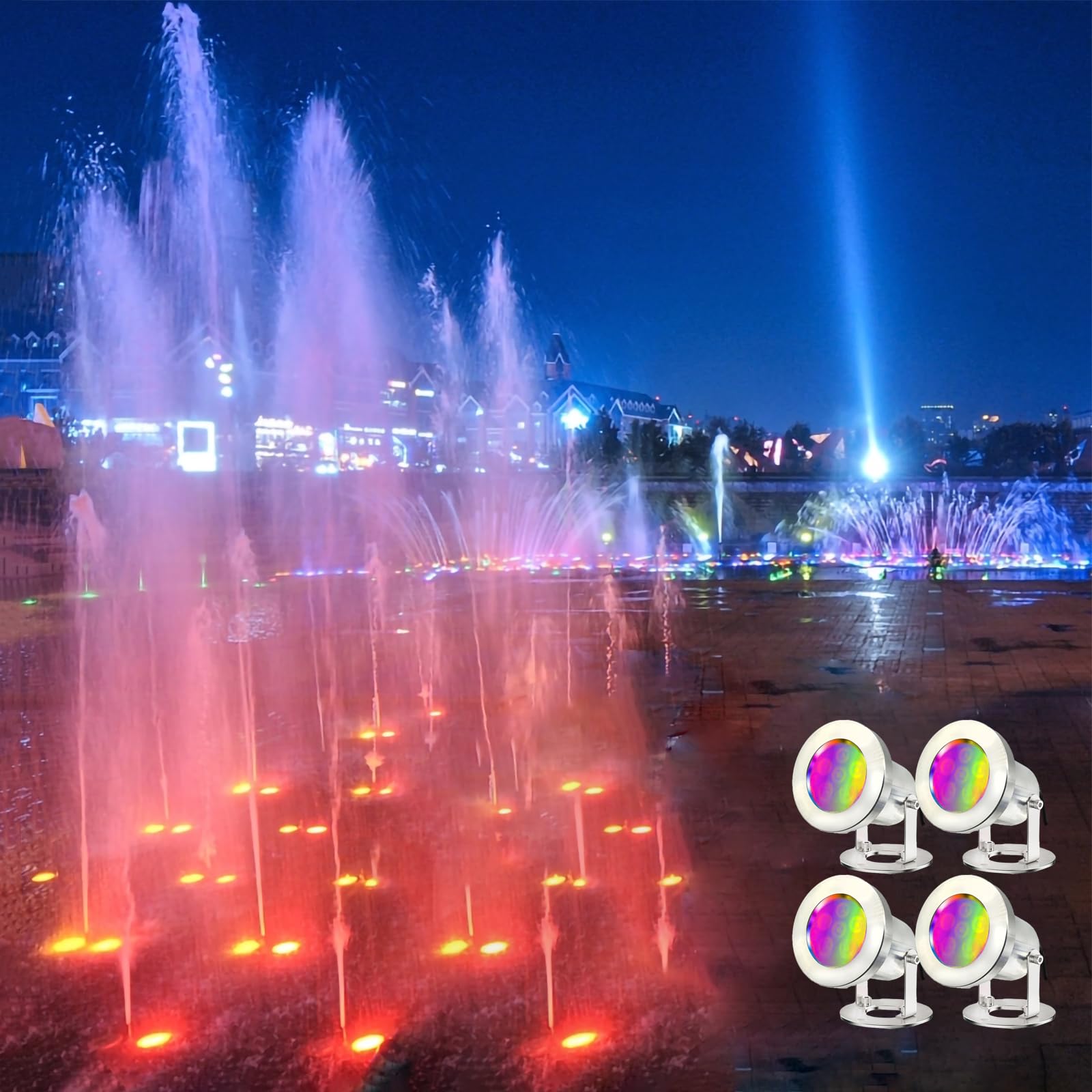 LED Teichleuchten mit Fernbedienung, 6W SS316 Edelstahl RGB Unterwasser Brunnen Licht IP68 Wasserdicht Outdoor Unterwasser Lichter für Teich Wasserfall (4)