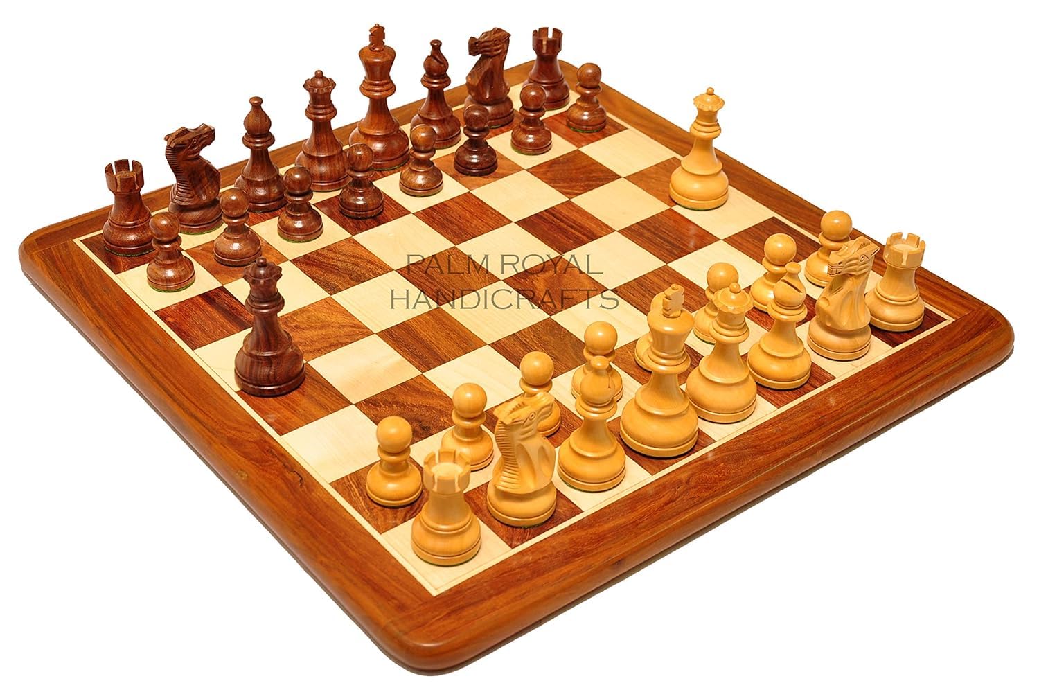 PALM ROYAL HANDICRAFTS 21"x 21" inches Chess Board Set Wooden with Chessmen King Size 3.75" Made with Finest Indian Rosewood 32 Pieces and 2 Extra Queens