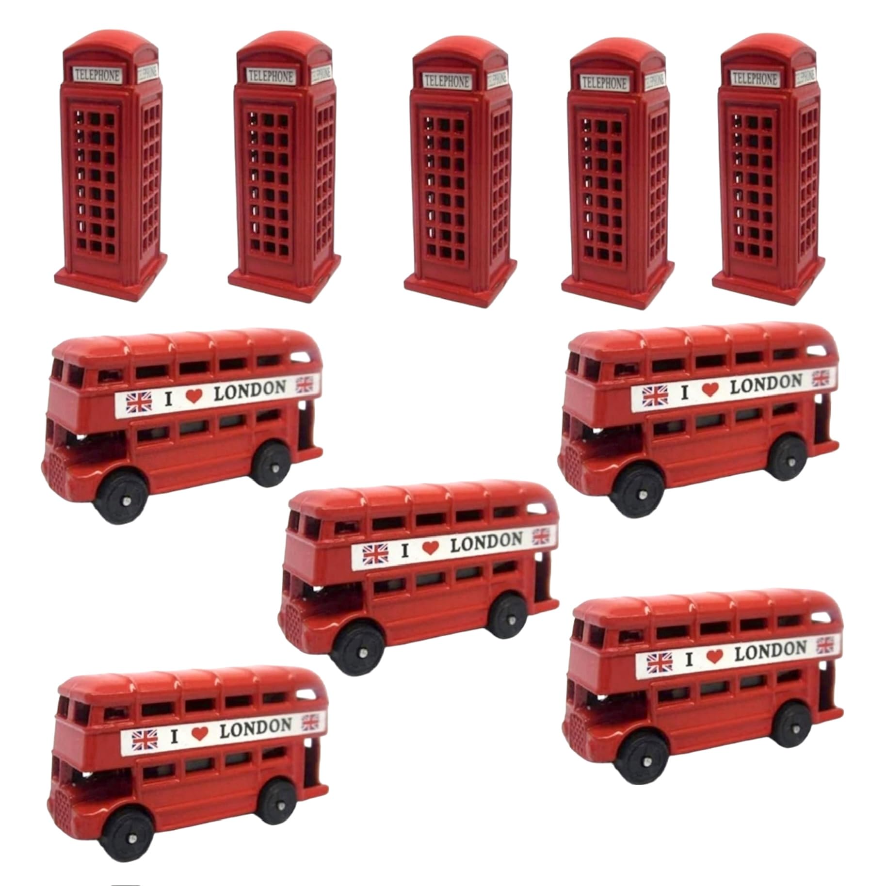 Red 10 London 3D Bus & Telephone Box Magnet Die-Cast Metal Fridge Magnet - London Souvenir 3D Bus & Phone Booth Magnet By Mighty Majesty British Gift
