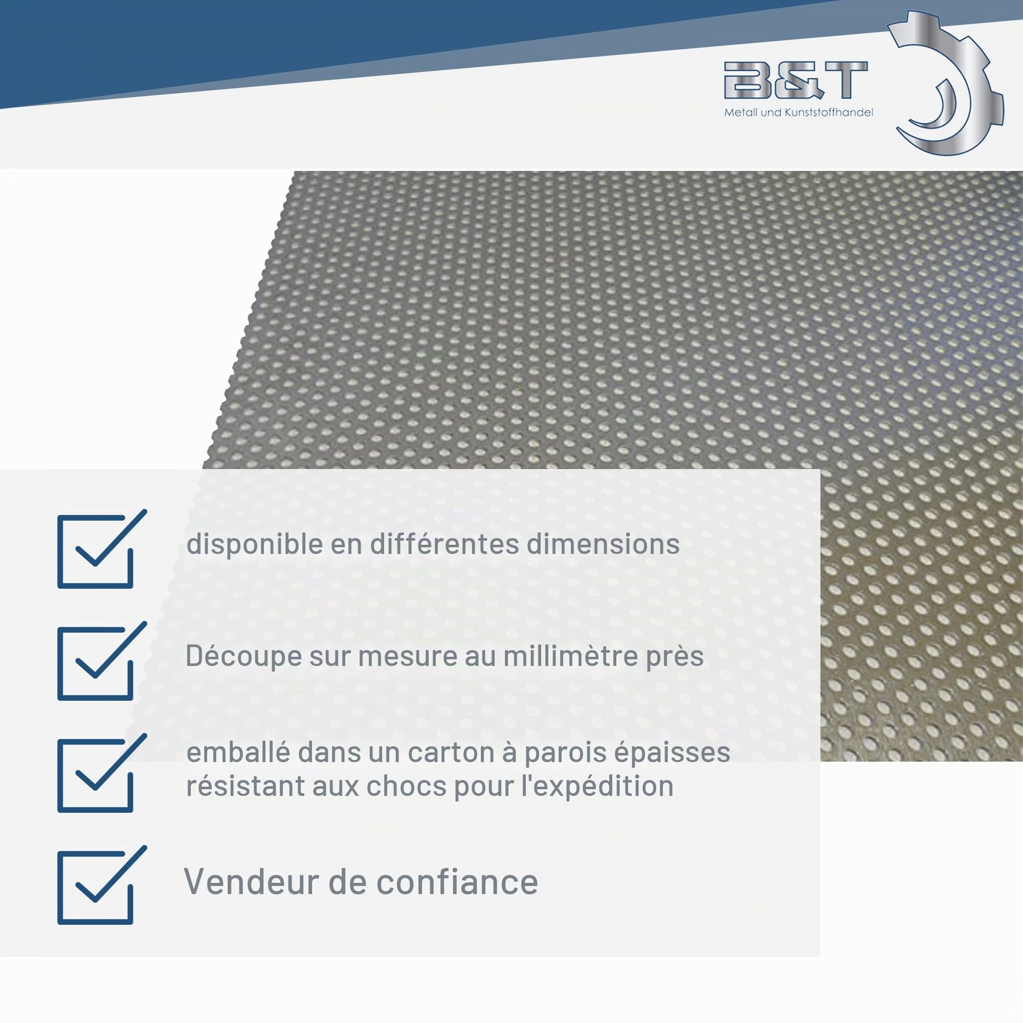 B&T Metall Tôle perforée en aluminium, 1,0 mm d'épaisseur, diamètre des perforations 3 mm, trous décalés, RV 3-5