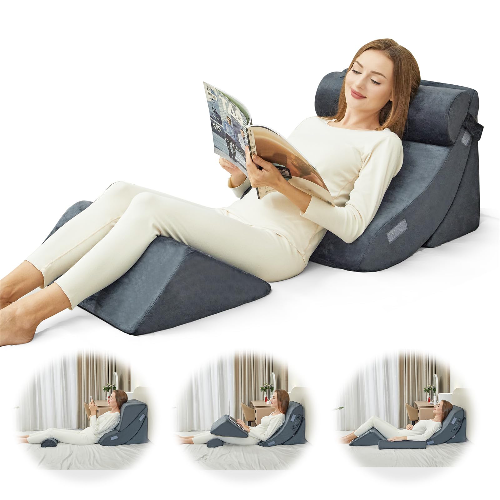 PIASHJOY 4pcs Bed Wedge Pillow Post Surgery Wedge Pillow for Sleep apnea for Relief of Body Back and