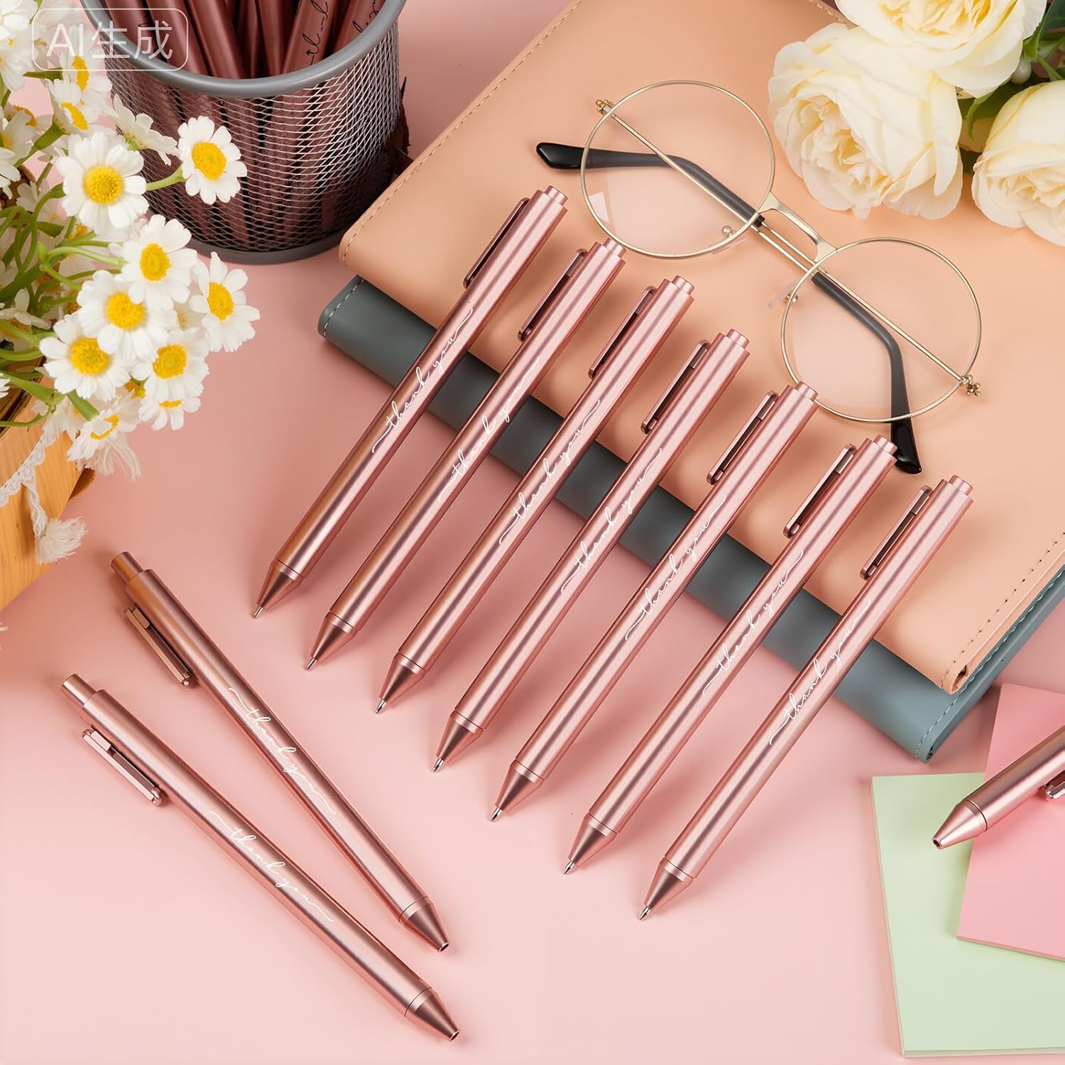 100pcs Thank You Pens Bulk Cute Multicolor Ballpoint Pen for Server Employee Appreciation Gifts for Social Worker Wedding Teacher Coworker Office Staff Team Nurse Baby Shower Party (Rose Gold)