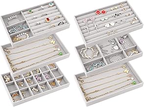 talifoca Jewellery Organiser Drawer, Set of 6 Stackable Jewellery Tray, Velvet Jewellery Tray, Jewellery Storage Drawer for Rings and Buckles, Necklaces