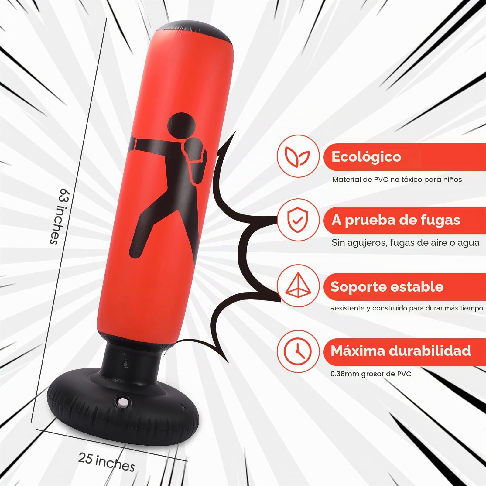 Saco de Boxeo Hinchable para Niños - 160 cm de Pie Con Bomba de Aire y Guantes para Karate, Kickboxing