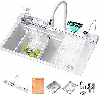 Fregadero de cocina Multifuncional, fregadero digital en cascada con lava tazas, dispensador de jabón, flujo de agua en...
