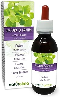 Bacopa or Brahmi (Bacopa monnieri) herb Alcohol-Free Mother Tincture Naturalma - Liquid Extract Drops 120 ml - Food Supplement - Vegan