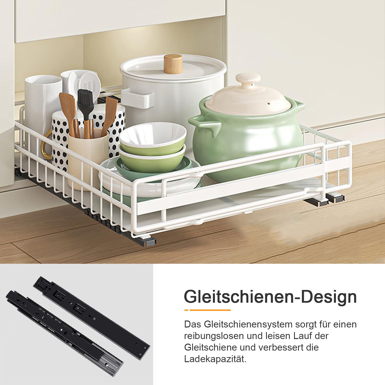 2 pack Organisateur de l'armoire de tirage extensible, organisateur de l'armoire à glissement télescopique pour cuisine, organisateur d'armoire de largeur réglable (blanc)