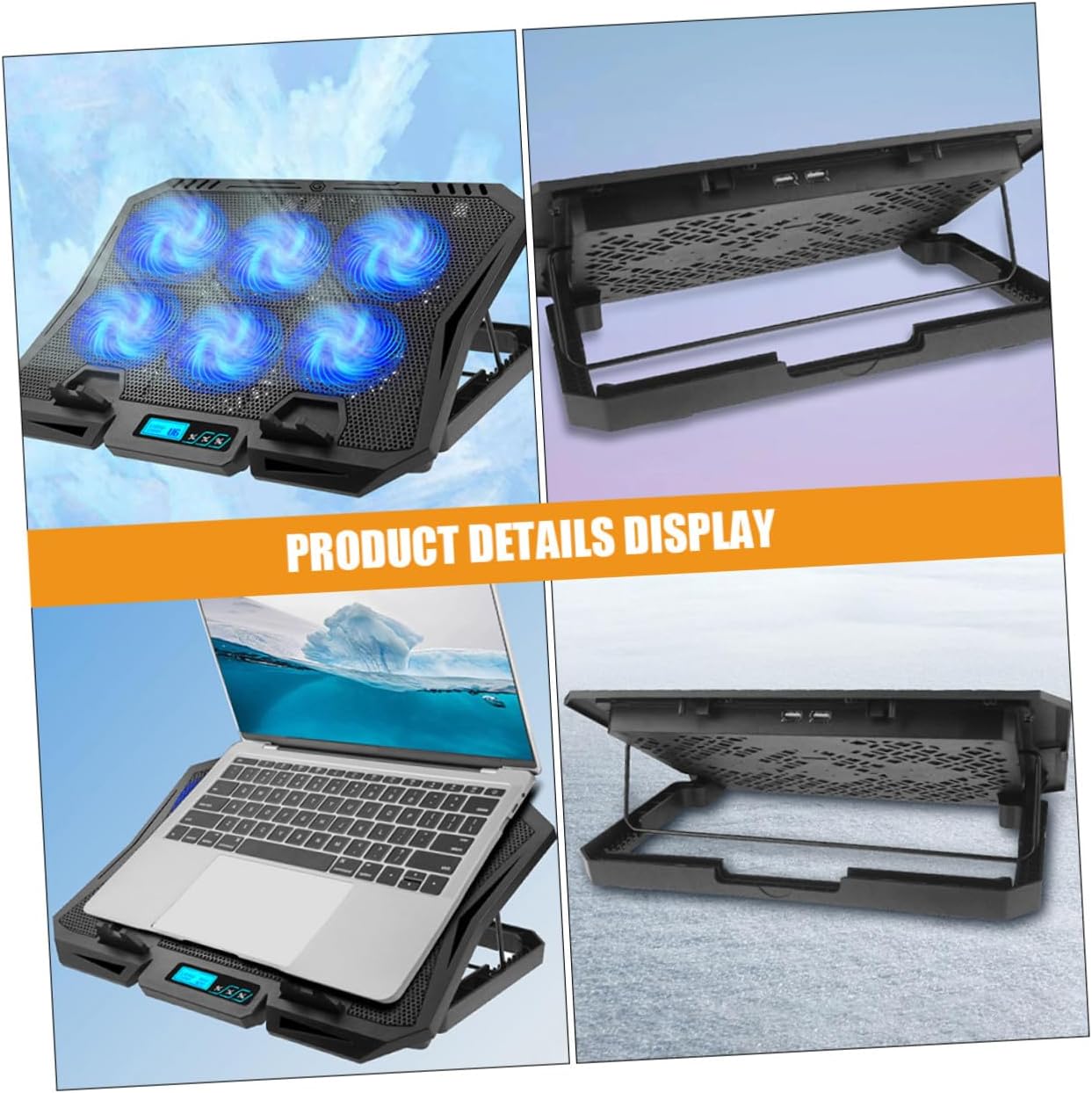 Laptop Cooling Pad 15.6 Inch with 6 Fans, Quiet USB Powered Laptop Cooler Stand for Gaming and Office Use, Adjustable Speed Blue LED Fan Cooling Base