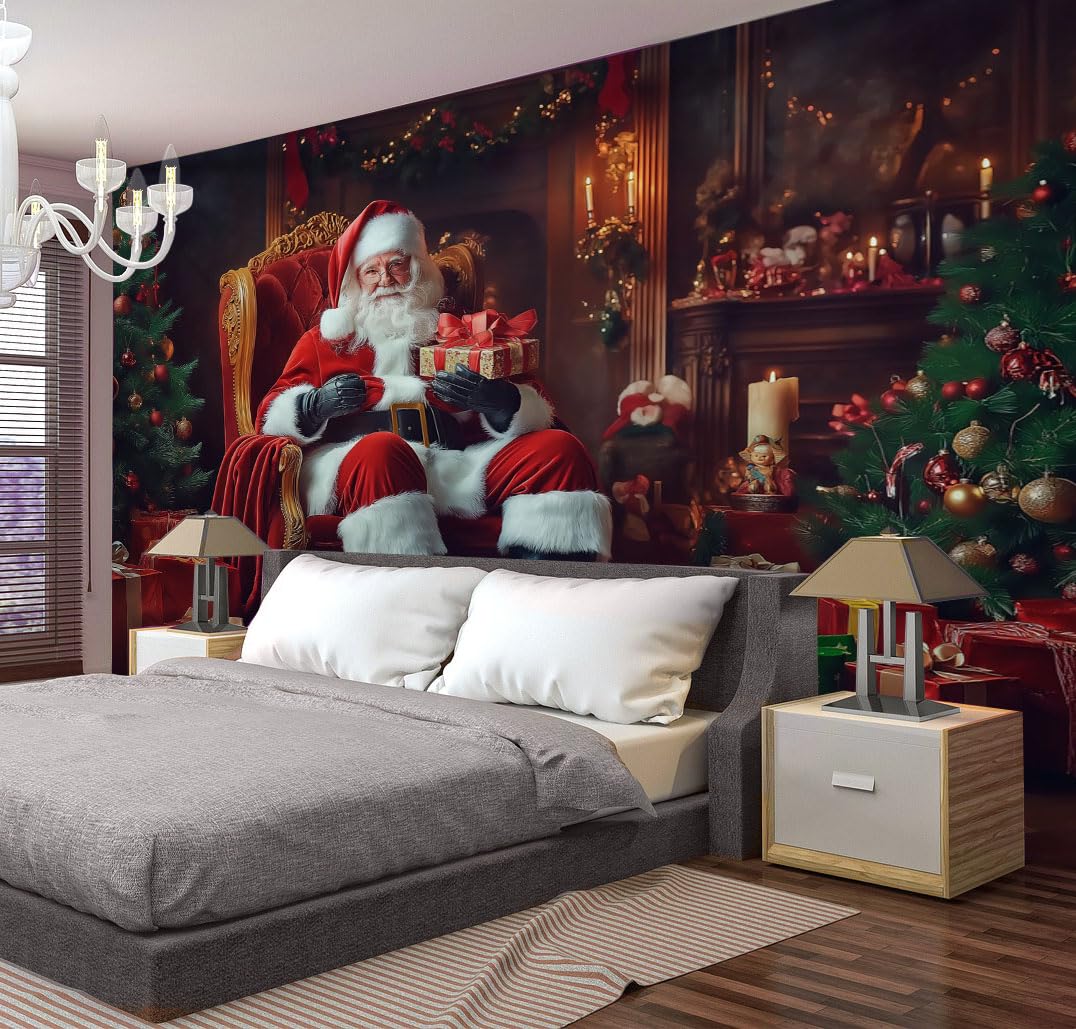 MULERN Festività Decorazioni Arazzo, 230x180cm Tappezzeria Babbo Natale Arte Arazzo, Estetico Panno da Parete Appeso, Decorazione Parete per La Casa, Camera da Letto, Soggiorno(Marrone rossastro)