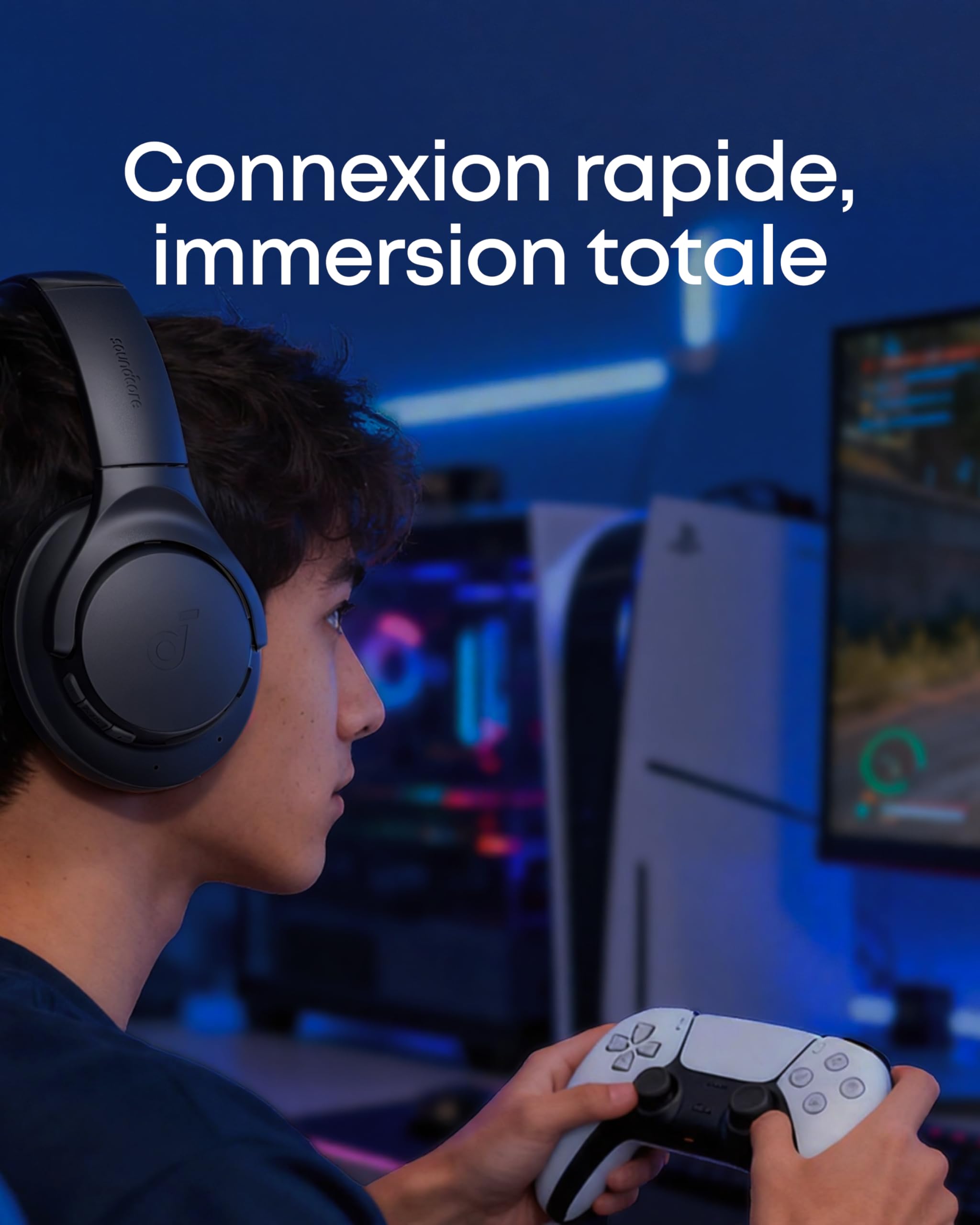 Soundcore Q20i Casque Bluetooth sans Fil,Casque réduction de Bruit by Anker, Casque Over Ear, jusqu'à 40H d'autonomie en Mode ANC, Hi-Res Audio, Basses Profondes,Personnalisation Via App Noir