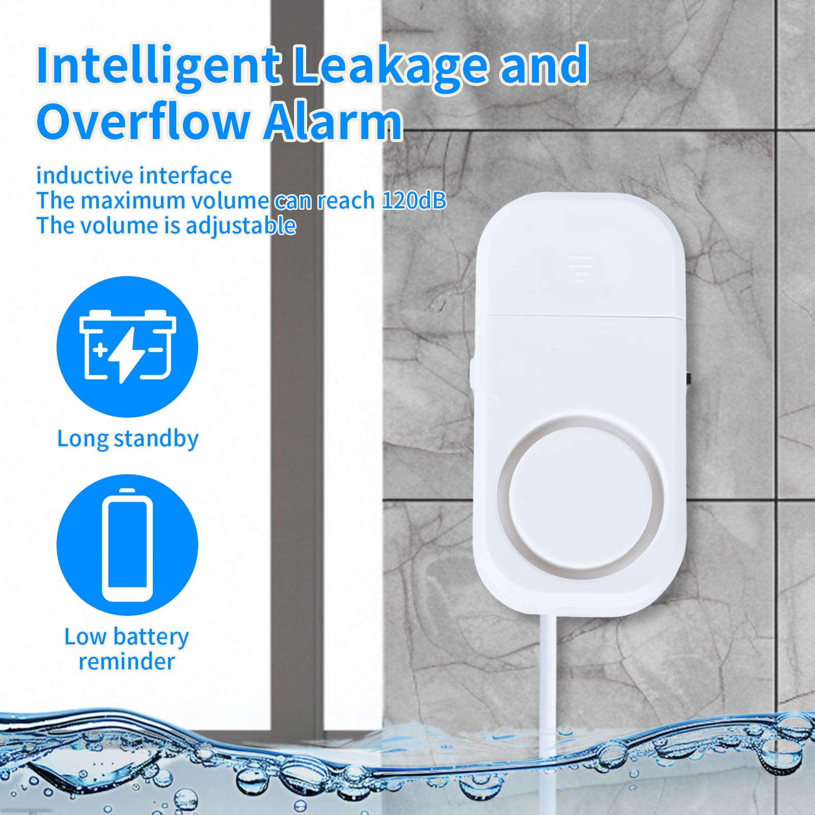 Detector inteligente de fugas de agua, alarma ajustable de 120 dB para el hogar, sensor de agua para sótano, alerta de fugas de agua, 3 unidades