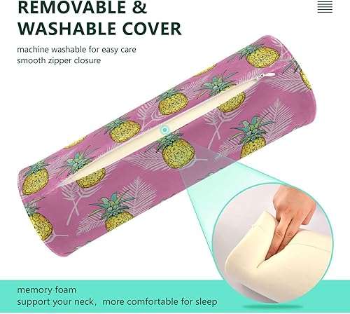 Miniatura 4 de Pink Tropical Pineapple Cervical Bolster Pillow Case Therapeutic Neck Roll Pillow Long Round Pillow Cylinder Bed Pillow Decorative Legs