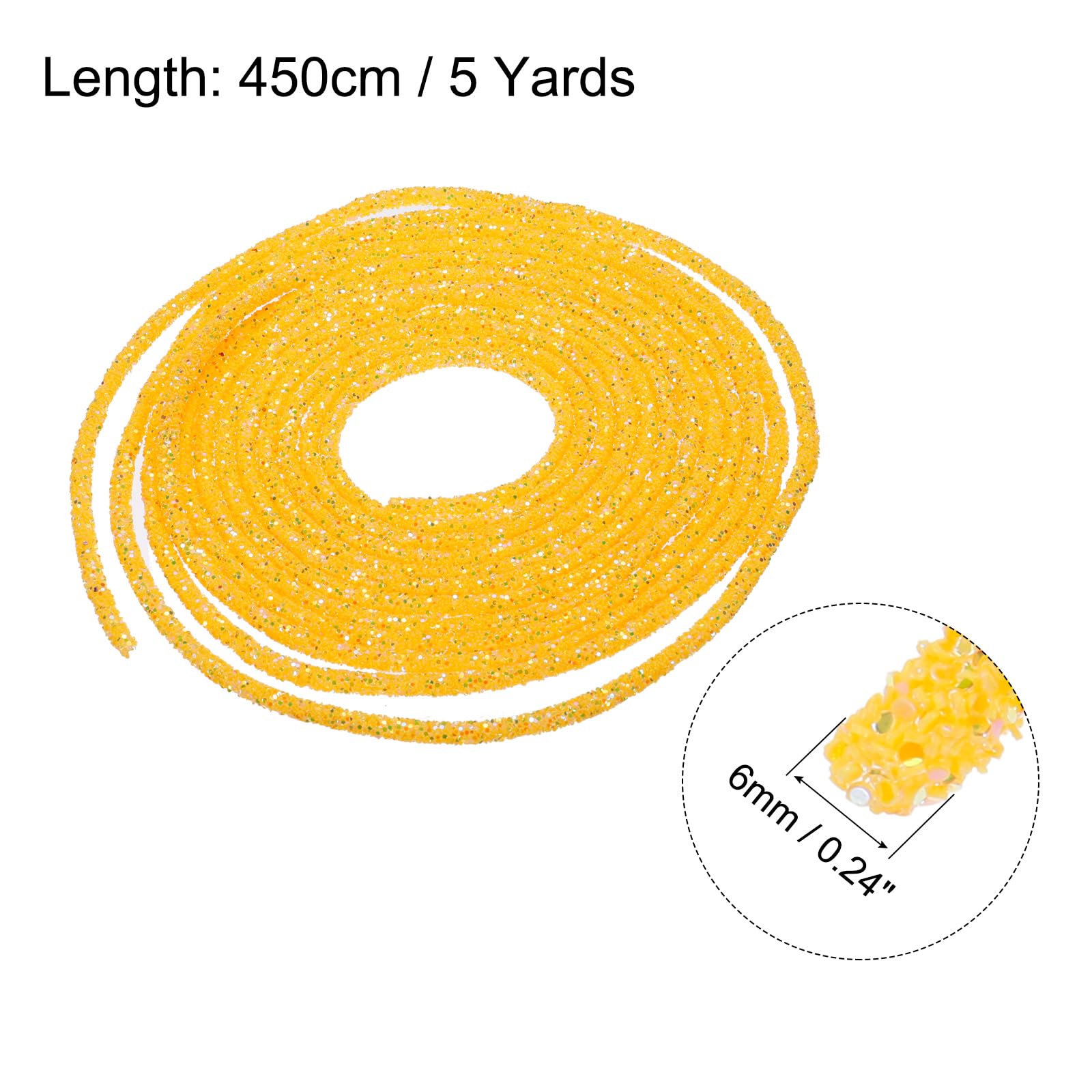 sourcing map 5 Yard 6mm 0.24 inch Glitter Sequins Rope Sequins Rhinestone Tube Cord for DIY Wedding Dresses Costume Clothing Shoes Jewelry Accessory Clear White — view 260