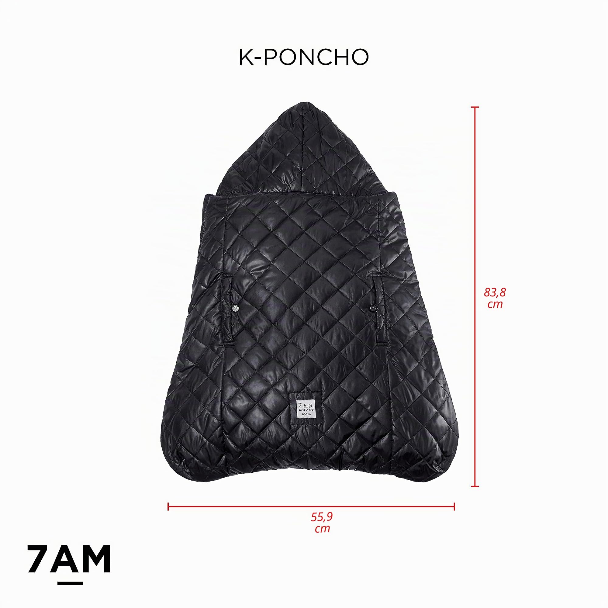 7AM Enfant Couverture de portage - K-Poncho 3 en 1 Polyvalent, Ergonomique, Pochette Doublée en Peluche, s'ajuste universellement à tout Porte-Bébé, Sièges Auto & Poussettes