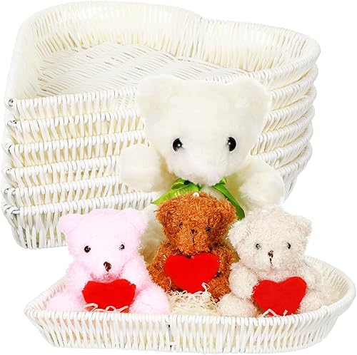 Miniatura 1 de Hushee 6 cestas en forma de corazón para regalos, cestas vacías de mimbre de ratán para frutas, verduras, pan, almacenamiento hecho a mano,