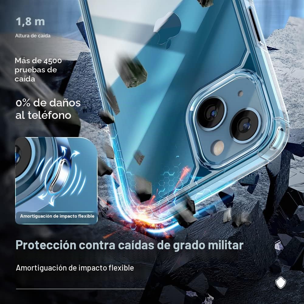TAURI 3 en 1 Funda para iPhone 13, Funda Transparente [No Amarillea] con 2 Protector Pantalla Cristal Templado, Mejorada Protección Militar Anti-Choque, Anti-Arañazos Case-Transparente