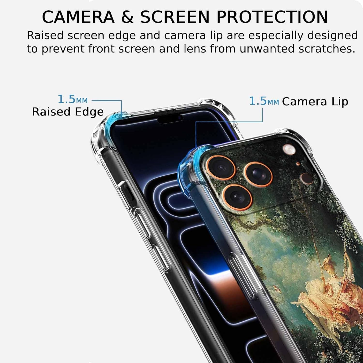 Case for iPhone 17 Pro with Renaissance Classic Art Design,Vintage Aesthetic Rococo Art Pattern,Clear Slim Soft TPU Bumper Phone Cover,6.3”(Classic,17Pro) image 3