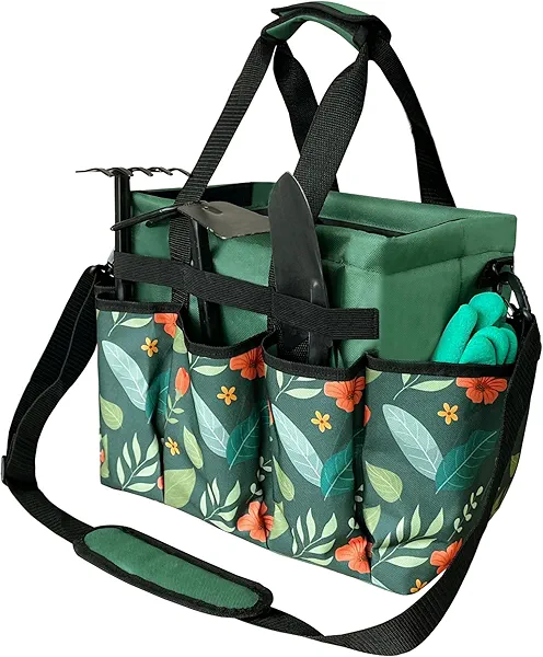 Standable Garden Tool Bag, Oxford Garden Tote Storage Bag, Portable Garden Tool Organizer Bag with Adjustable Shoulder Strap