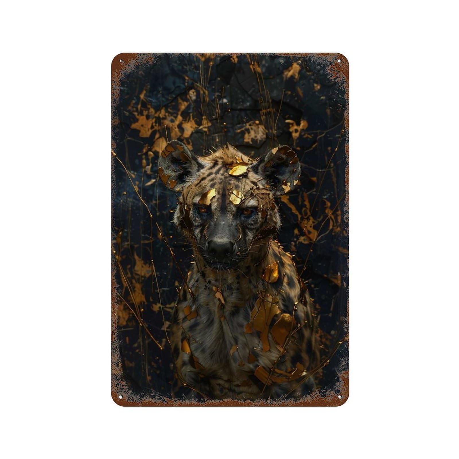 Hyena Dripping Gold Decorative Tin Sign 11.8"x7.9", Shabby Chic Decor for Garage, Pub Or Kitchen
