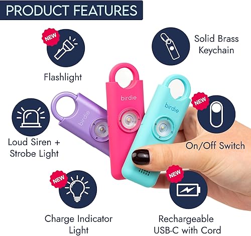Miniatura 2 de She's Birdie - La alarma de seguridad personal original para mujeres - Sirena fuerte, luz estroboscópica y llavero para defensa personal -