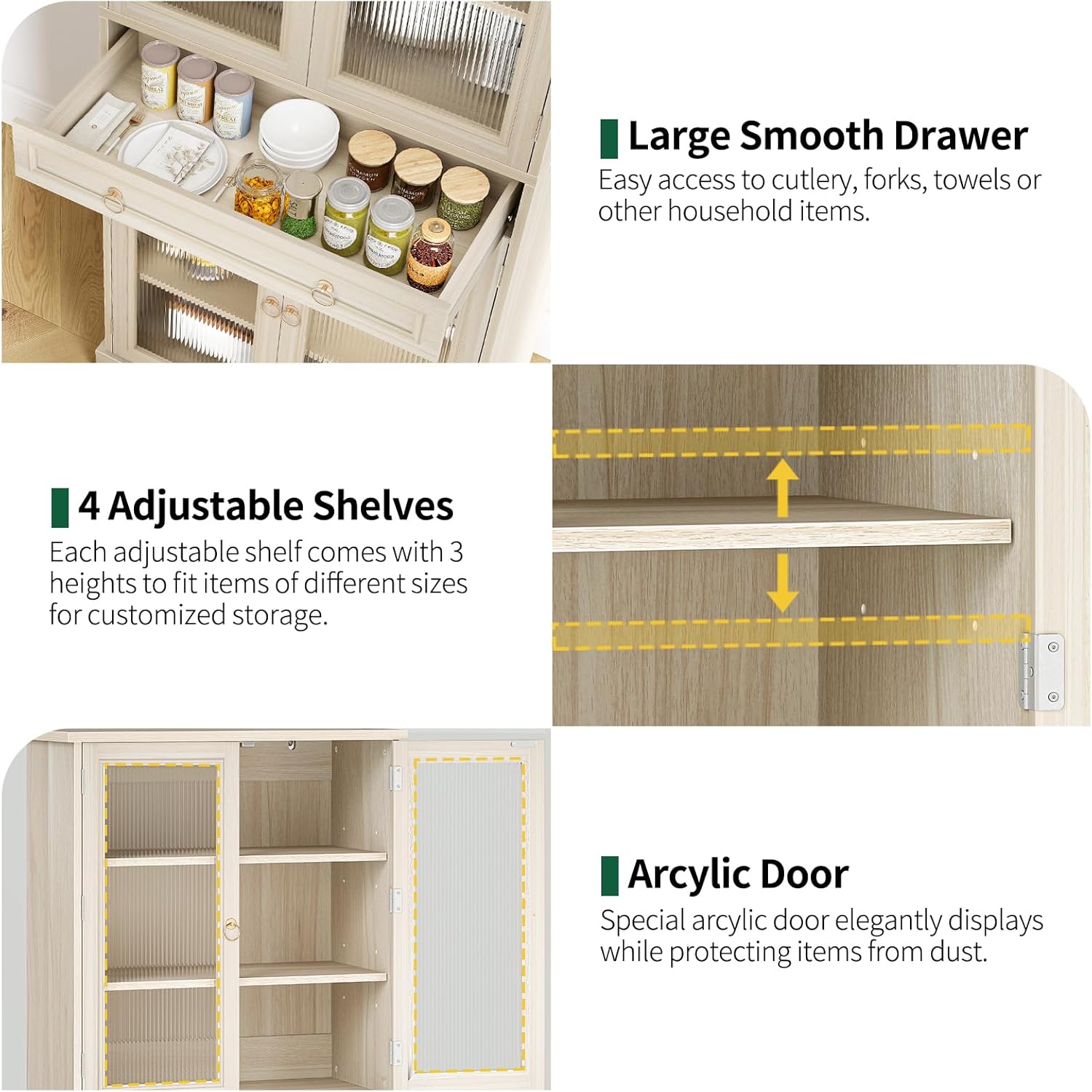 Kitchen Pantry Cabinet with Arcylic Doors and Adjustable Shelves - 72" Tall Storage Cabinet Freestanding Cupboard with Drawer, Food Pantry Cabinet, Wood Storage Cabinets for Dining Room, White