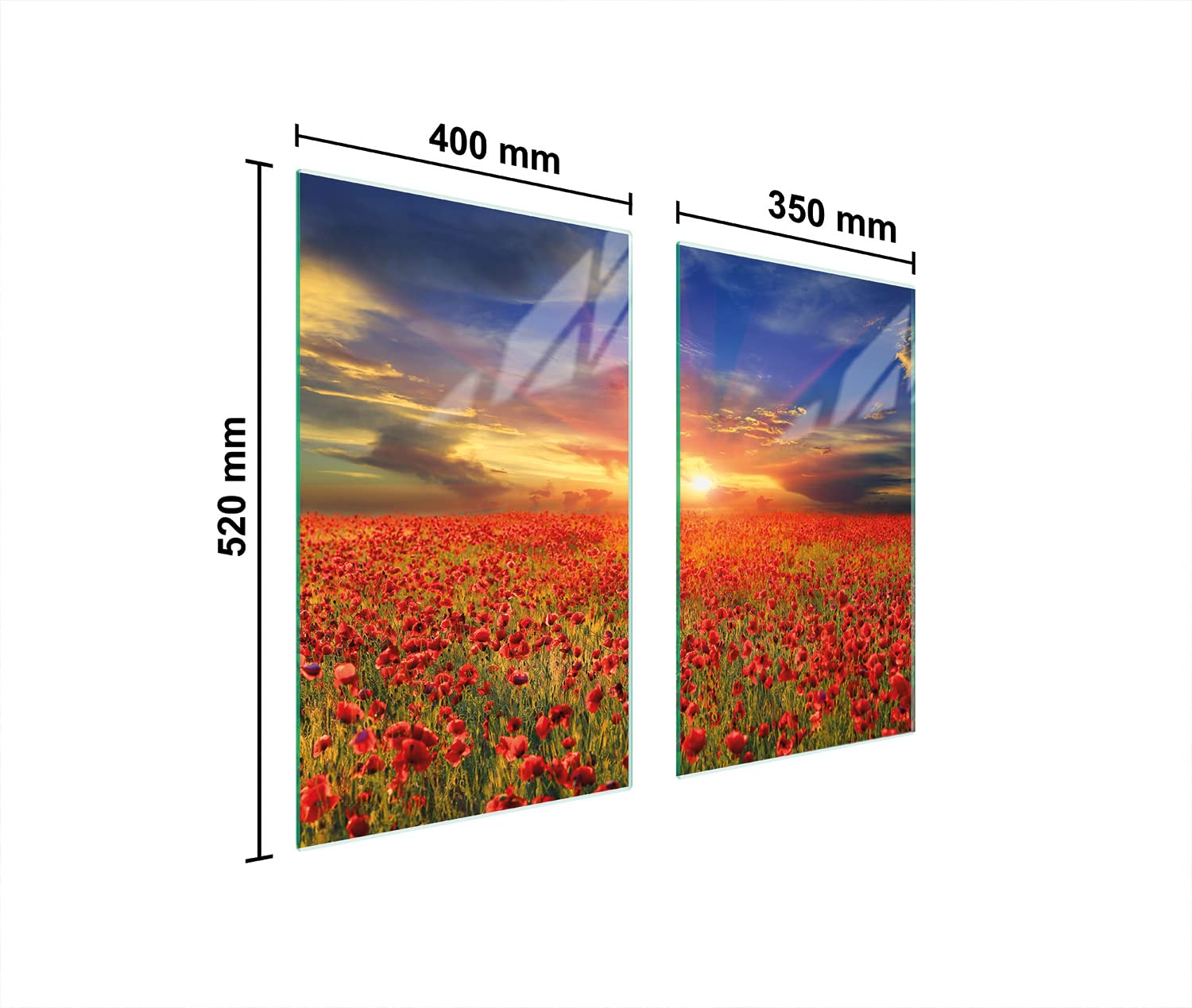Placa protectora de vitrocerámica 75 x 52 cm 2 piezas cocina eléctrica universal para inducción protección contra salpicaduras tabla de cortar de vidrio templado, AMAPOLAS