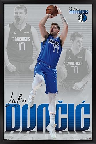 Trends International NBA Dallas Mavericks - Póster de pared de Luka Doncic 22, 22.375 x 34 pulgadas, versión enmarcada negra